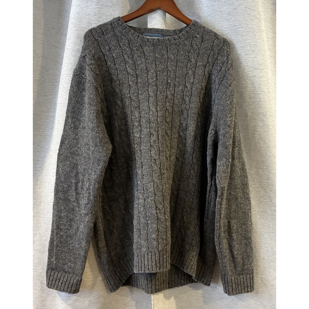 Line Of Trade 100% Shetland Wool Gray Cable Knit Fisherman Sweater Mens XL‎